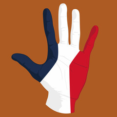 Images of the flag of France on a human hand.