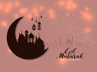 Eid Mubarak festival crescent moon glossy background design