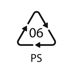 PS 06 recycling code symbol. Plastic recycling vector polystyrene sign.