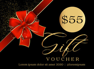 55 Dollar Gift Voucher Template. Gift Voucher Template Promotion Sale discount, Gold background, Voucher, Gift certificate, Coupon template.