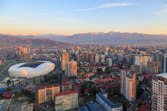Batumi cityscape with batumi stadium and skylines and cranes in Batumi, Georgia