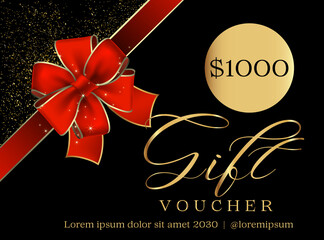 1000 Dollar Gift Voucher Template. Gift Voucher Template Promotion Sale discount, Gold background, Voucher, Gift certificate, Coupon template.