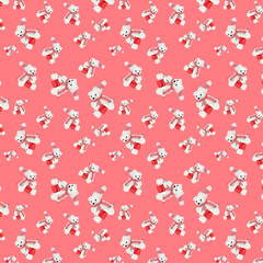 Seamless pattern with a toy bear on a pink background.