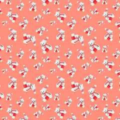 Seamless pattern with a toy bear on a pink background.