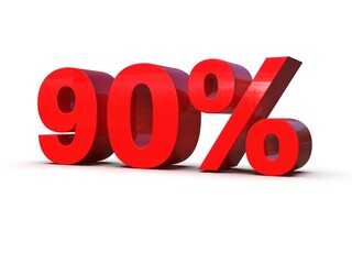 Red 90% Percent Discount 3d Sign on White Background