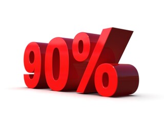 Red 90% Percent Discount 3d Sign on White Background