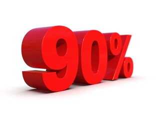 Red 90% Percent Discount 3d Sign on White Background