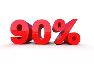 Red 90% Percent Discount 3d Sign on White Background