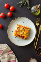 Italian lasagna with meat, cheese and vegetables. Italian food.