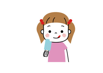 棒アイスを食べながら舌をぺろりと出している女の子