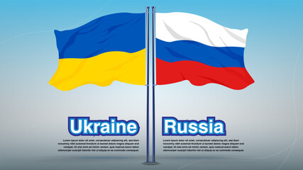 Russia flag and Ukraine flag in peace with header title and sub text.