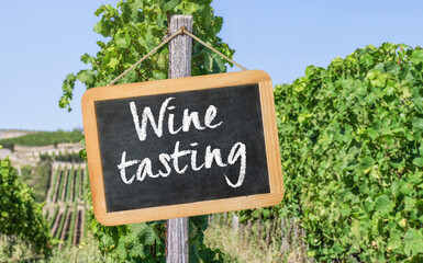 A Blackboard in the vineyards - Wine tasting