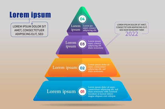 Pyramid infographic element template made of 4 thick layers, layout vector for presentation, banner, brochure, flyer, report