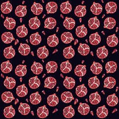Seamless pattern with pomegranate fruit on black background