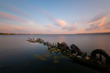 View from Kanarya shore on Kucukcekmece lake. Lake Kucukcekmece is a lagoon located in the European...
