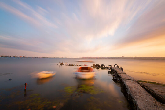 View from Kanarya shore on Kucukcekmece lake. Lake Kucukcekmece is a lagoon located in the European portion of Istanbul Province, northwestern Turkey.