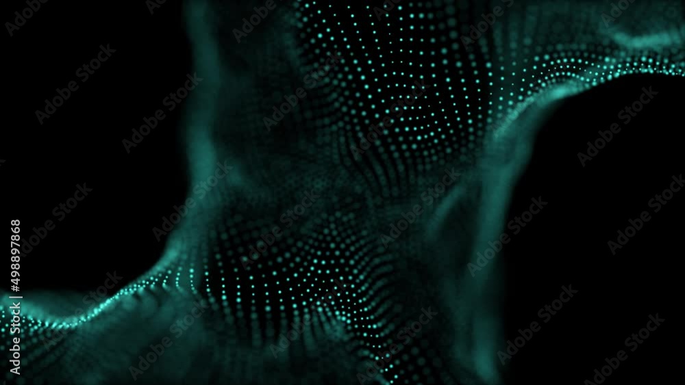 Poster abstract wave with moving dots. flow of particles. technology illustration. 3d rendering