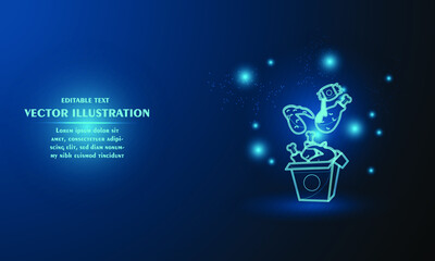 glow fried chicken on blue abstract background. simple blue background. Starlight background
