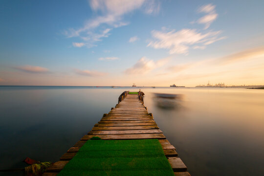 View from Kanarya shore on Kucukcekmece lake. Lake Kucukcekmece is a lagoon located in the European portion of Istanbul Province, northwestern Turkey.