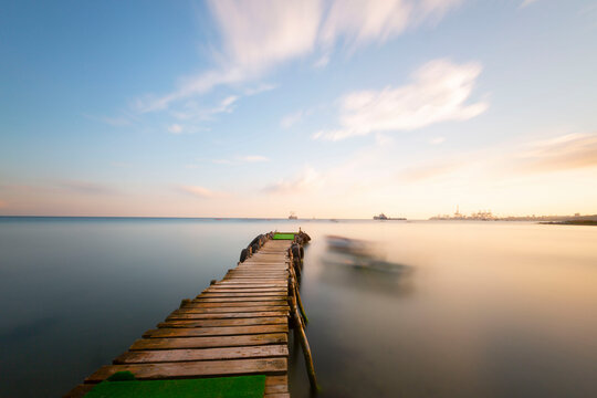 View from Kanarya shore on Kucukcekmece lake. Lake Kucukcekmece is a lagoon located in the European portion of Istanbul Province, northwestern Turkey.