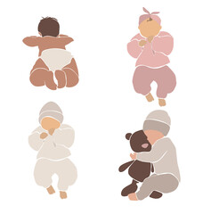 Abstract bundle of baby and kid. Modern Art about motherhood - mother concept. Hand drawn vector illustration in minimalistic style.