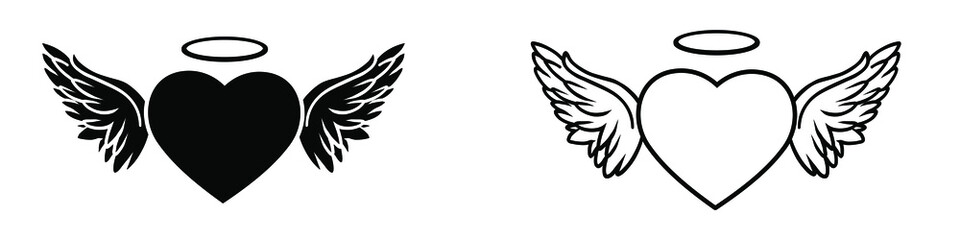 Angel wings icon vector set. Heart with wings illustration sign collection.