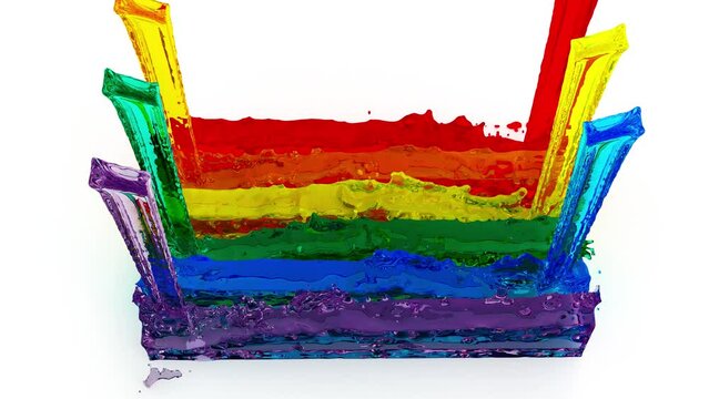 Rainbow flag formed by liquids, symbol of lesbian, gay, bisexual, transgender (LGBT) and queer pride and LGBT social movements, Fluids, activism, 3d rendering, 3d illustration