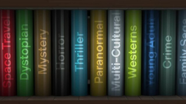 Wooden bookcase with fiction library book shelve