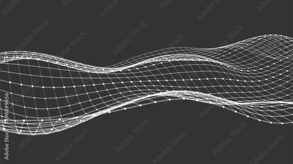 Poster abstract futuristic wave. flow of particles. big data transfer visualization. vector illustration.