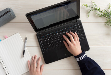 Japanese junior high school or high school student using a...