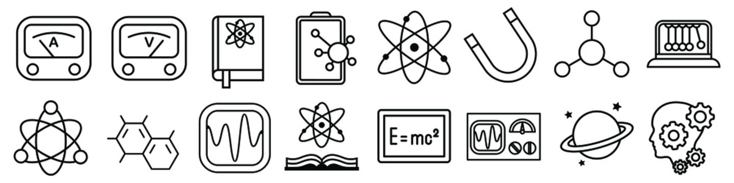 Physics icon vector set. studies illustration sign collection. science symbol or logo.