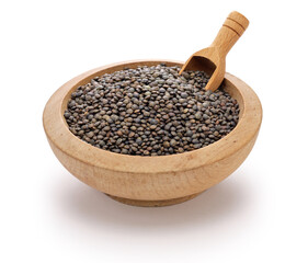 green lentils in a wooden bowl