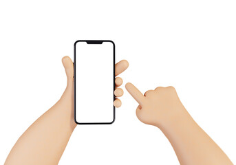 Cartoon 3D hands holding smart phone high quality mock-up illustration.
