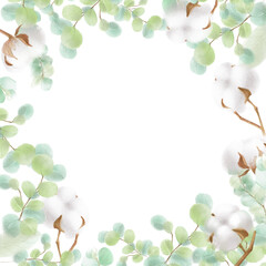 Easter square frame from
eggs, eucalyptus and cotton twigs