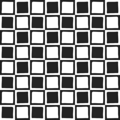 A black and white chessboard with four-point shapes on it. Vector with 8x8 board. Simple monochrome chess board.