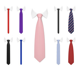 Collection realistic trendy men s ties with white shirt collar vector elegance formal male apparel