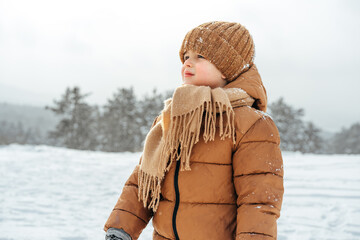 Fototapeta na wymiar Little boy in a winter park or forest