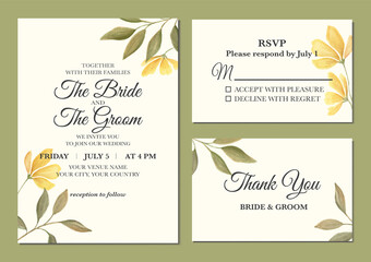 Hand painted of watercolor flower as wedding invitation template.