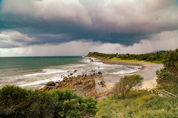 Beach view from the Bennetts Head Lookout at Forster, NSW Australia