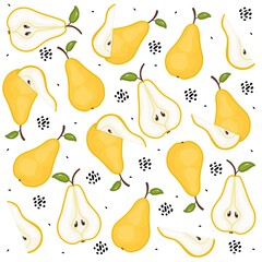 Pattern with ripe yellow pears, yellow color, cartoon, wallpaper, suitable for covers, and for textiles.