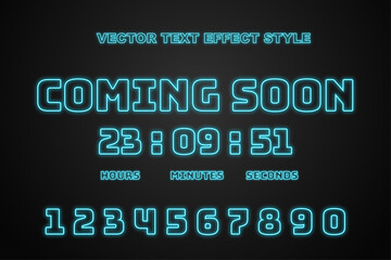 coming soon countdown hours neon style editable text effect sign multiply number clock counter timer template