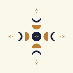 Vector phases of a golden moon on a nude background. Hand drawn illustration.