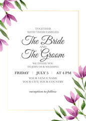Hand painted of floral watercolor as wedding invitation template.