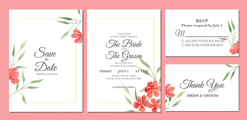 Hand painted of floral watercolor as wedding invitation template.