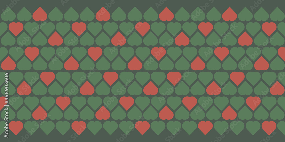 Aufkleber dark green and red hearts pattern, mosaic background, design element in editable vector format