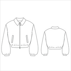 Sport jacket vector illustration isolated on white background, front and back view. Technical drawing for fashion design