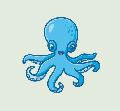 cute blue octopus happy. isolated cartoon animal nature illustration. Flat Style Sticker Icon Design Premium Logo vector. Mascot Character