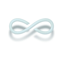 3d silver blue infinity symbol is floating in the air with a shadow on a white background , realistic illustration, vector.