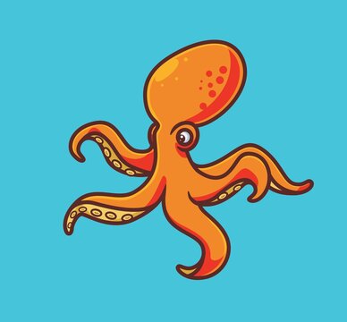 cute octopus idle. isolated cartoon animal nature illustration. Flat Style Sticker Icon Design Premium Logo vector. Mascot Character