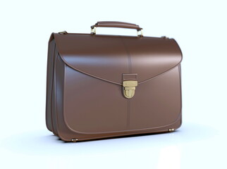 Brown Leather Businessman Briefcase on Light Background with Shadow